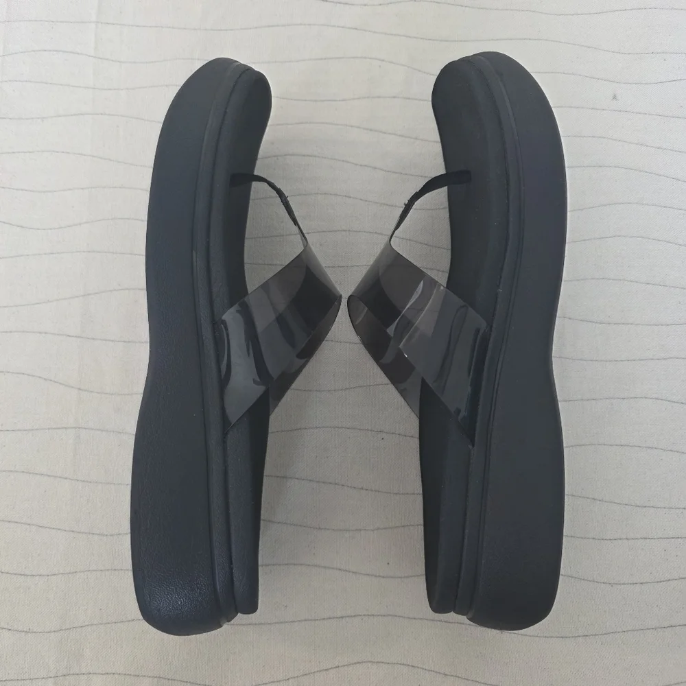 Vionic Womens Luminous High Tide Black Wedge Platform Flip Flop Sandals Size 10